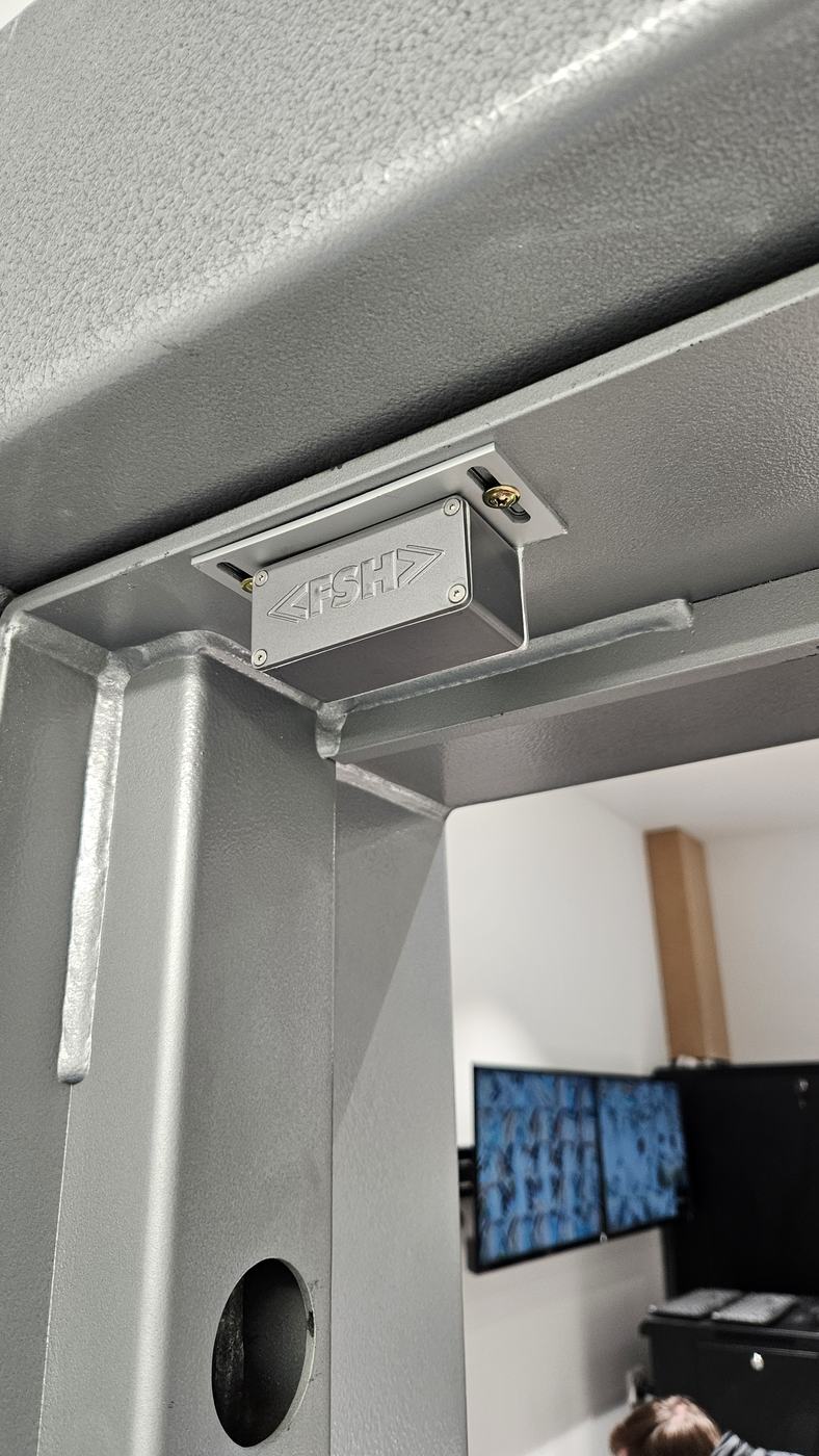 Access control reader installed on a commercial door frame Access control reader installed on a commercial door frame