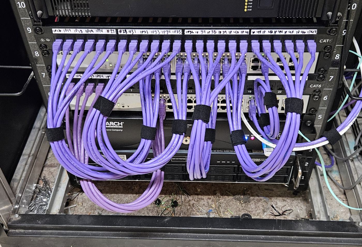 Cat6 patch panel with terminated network leads Cat6 patch panel with terminated network leads