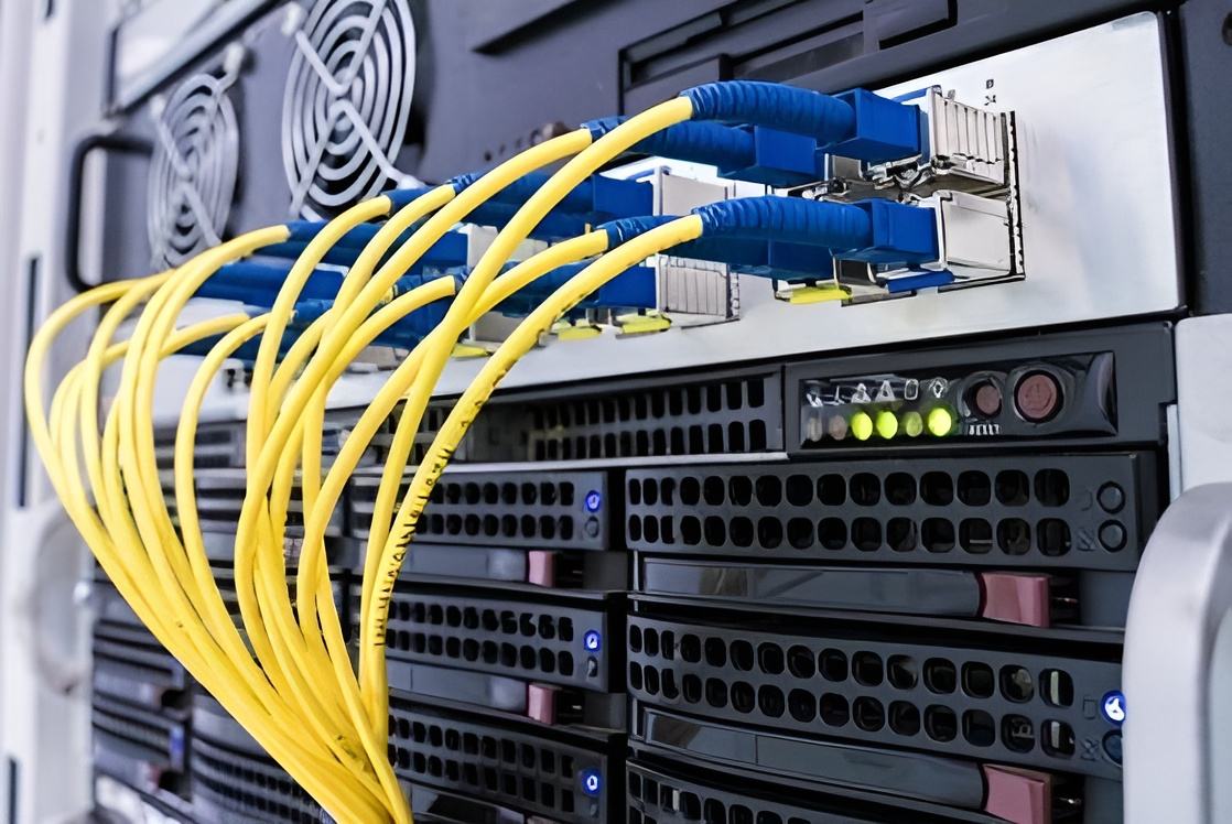 Fibre patch leads in a server rack Fibre patch leads in a server rack