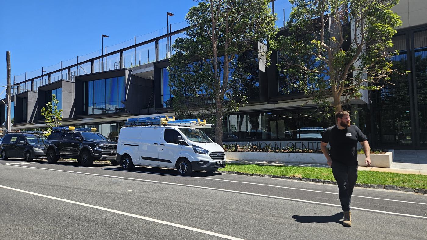 Nootz Security Services on site in Melbourne Nootz Security Services van and technician at a commercial site in Melbourne