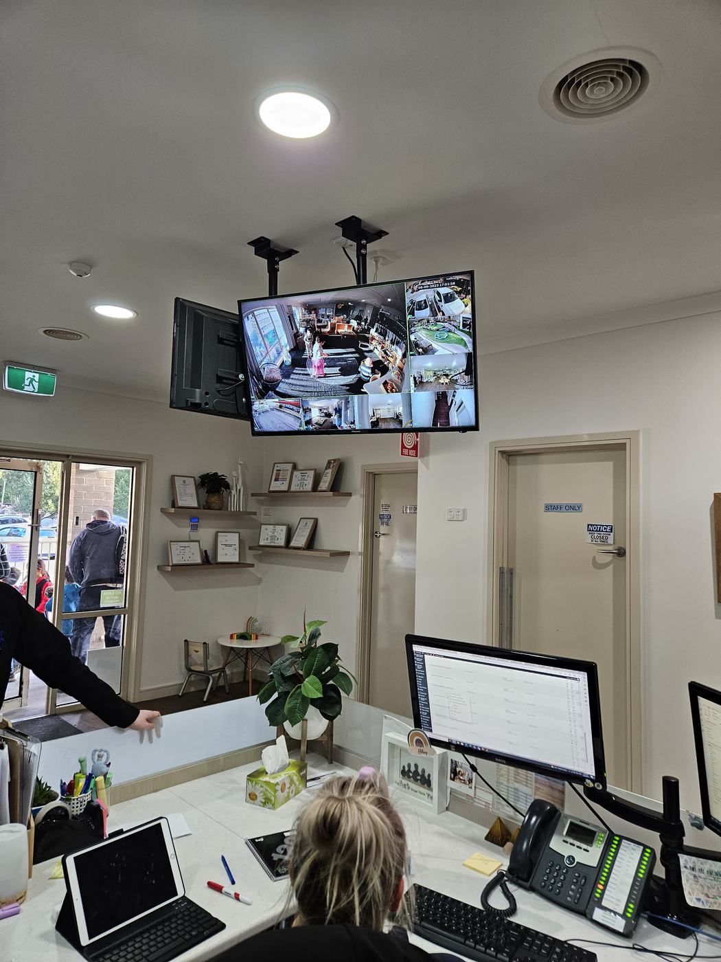 Reception CCTV monitor in a Docklands office