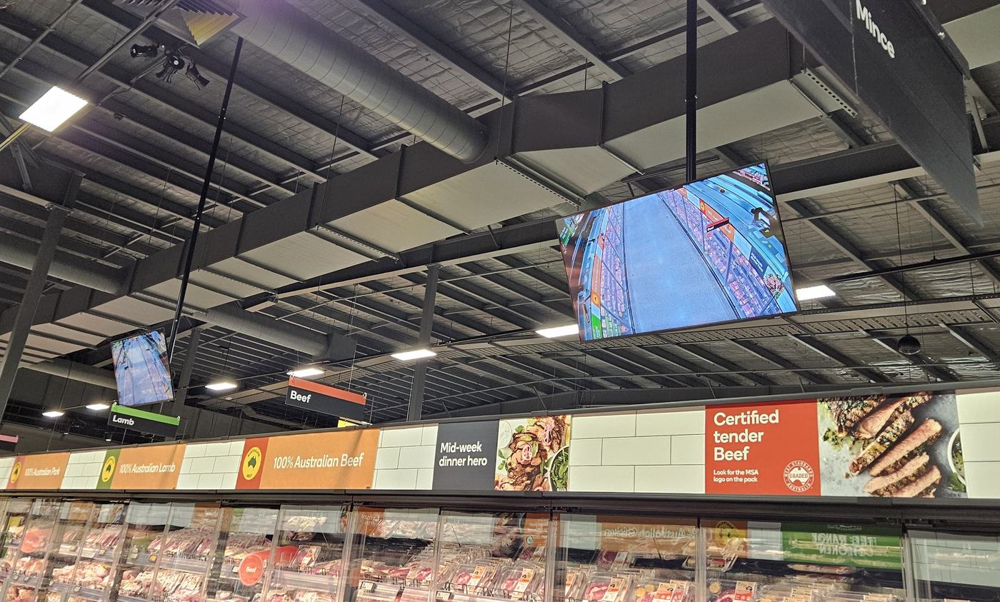 Supermarket public view monitor acting as a deterrent