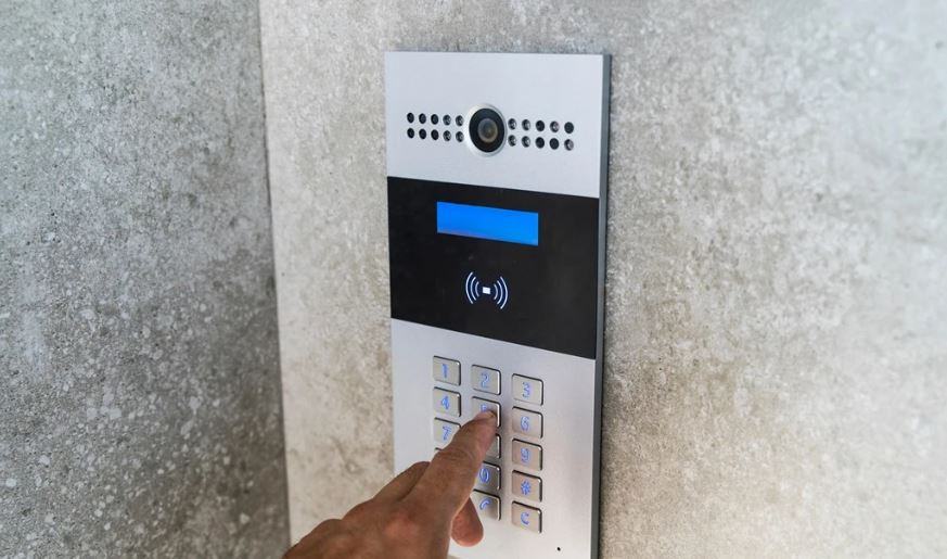 Video intercom door station at a Melbourne building entrance Video intercom door station at a Melbourne building entrance