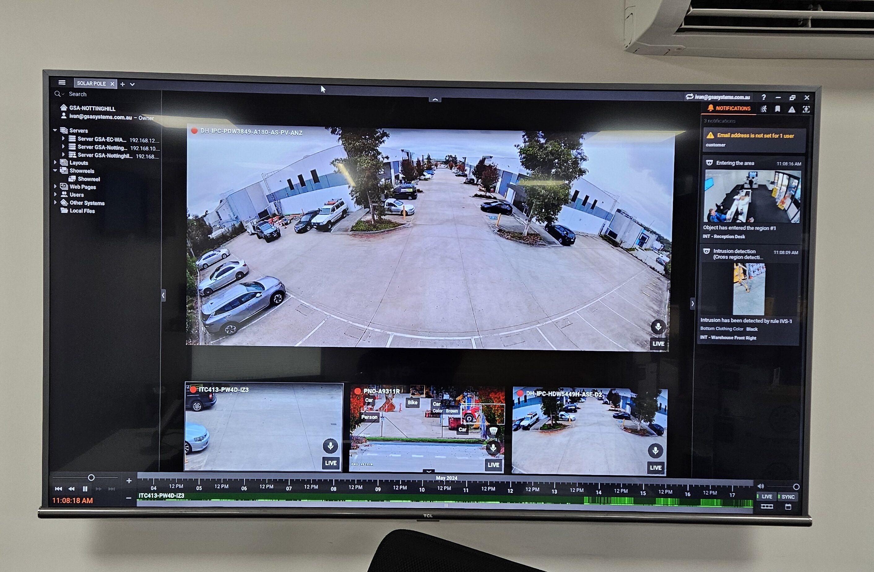 security monitoring system looking at the car park